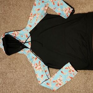 Floral Sleeve Black Hoodie
